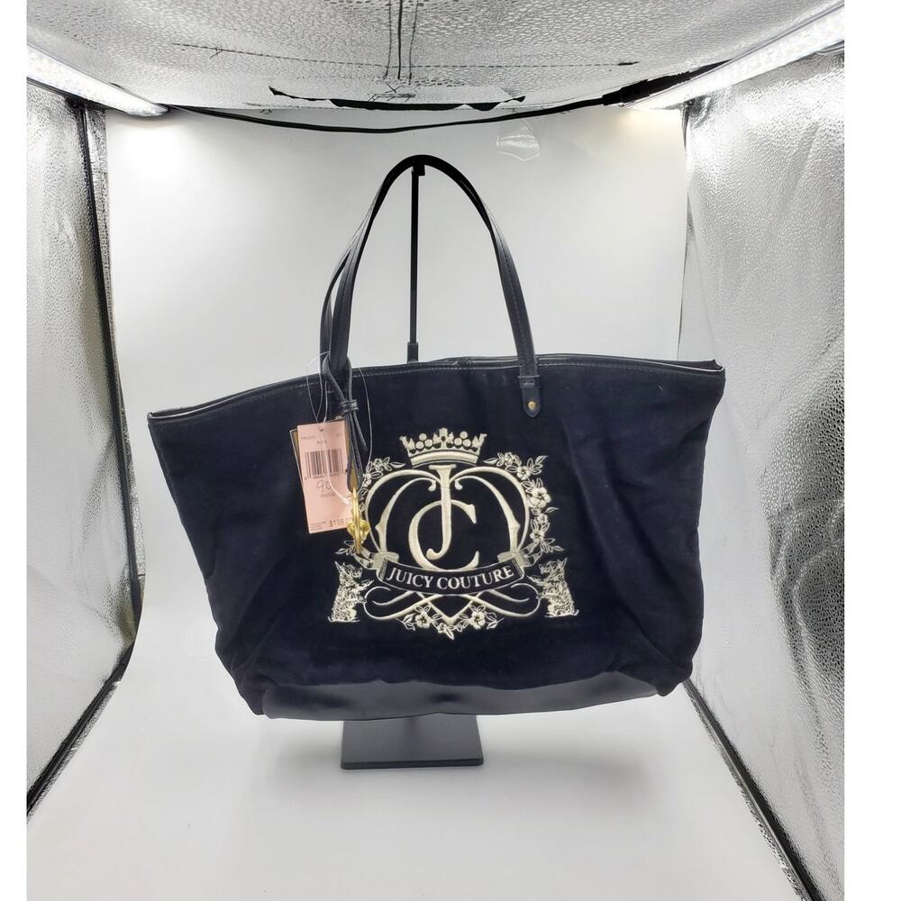 NWT Juicy Couture Scottie Emblem Tote Black Velour Vintage Y2K